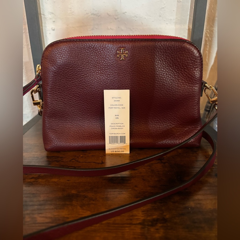 Tory Burch Burgundy Leather Crossbody Bag